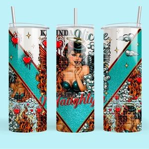 20 oz Tumbler Kinda Nice Kinda Naughty Angel Insulated Stainless Steel + Straw